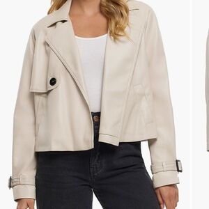River Island Cream Leather Jacket Cropped Style